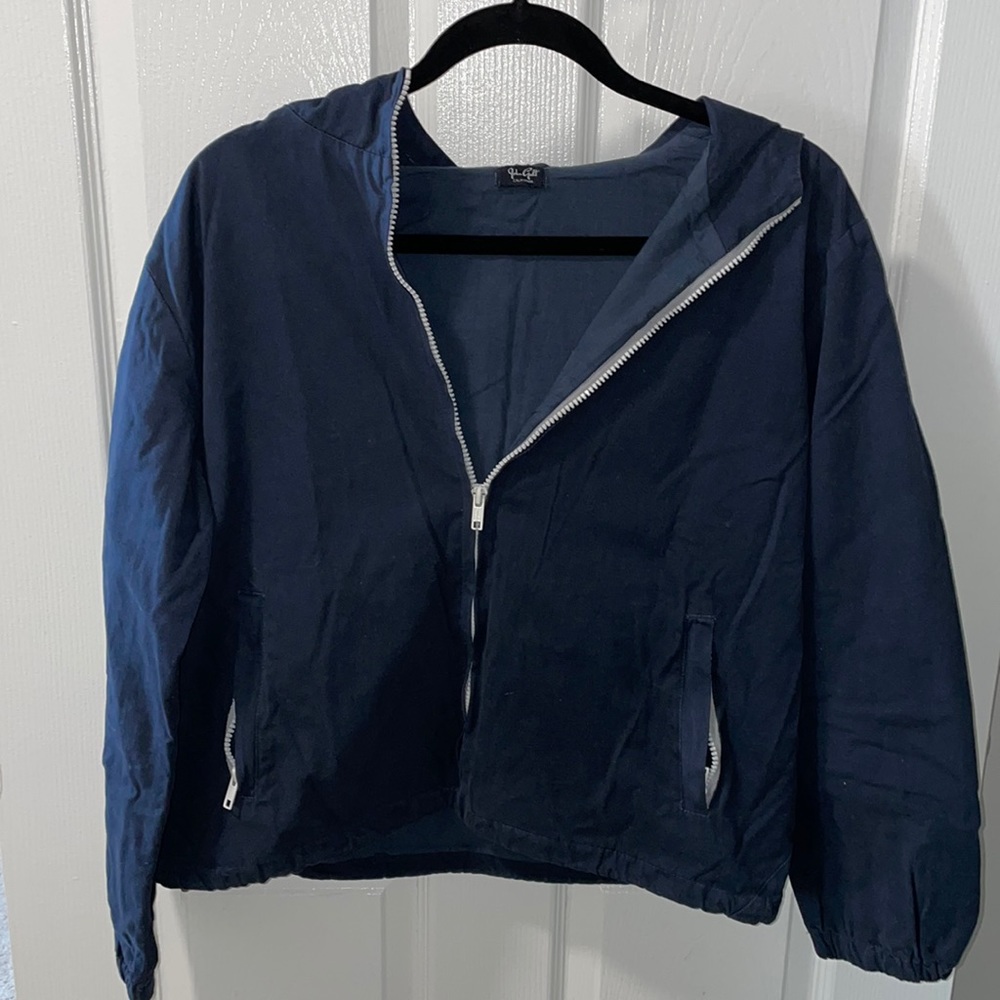 100% Cotton, Navy Hooded Zip-Up
